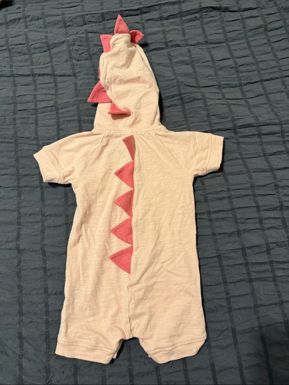 kate quinn Peach Hooded Dino Romper with Pink Spikes
